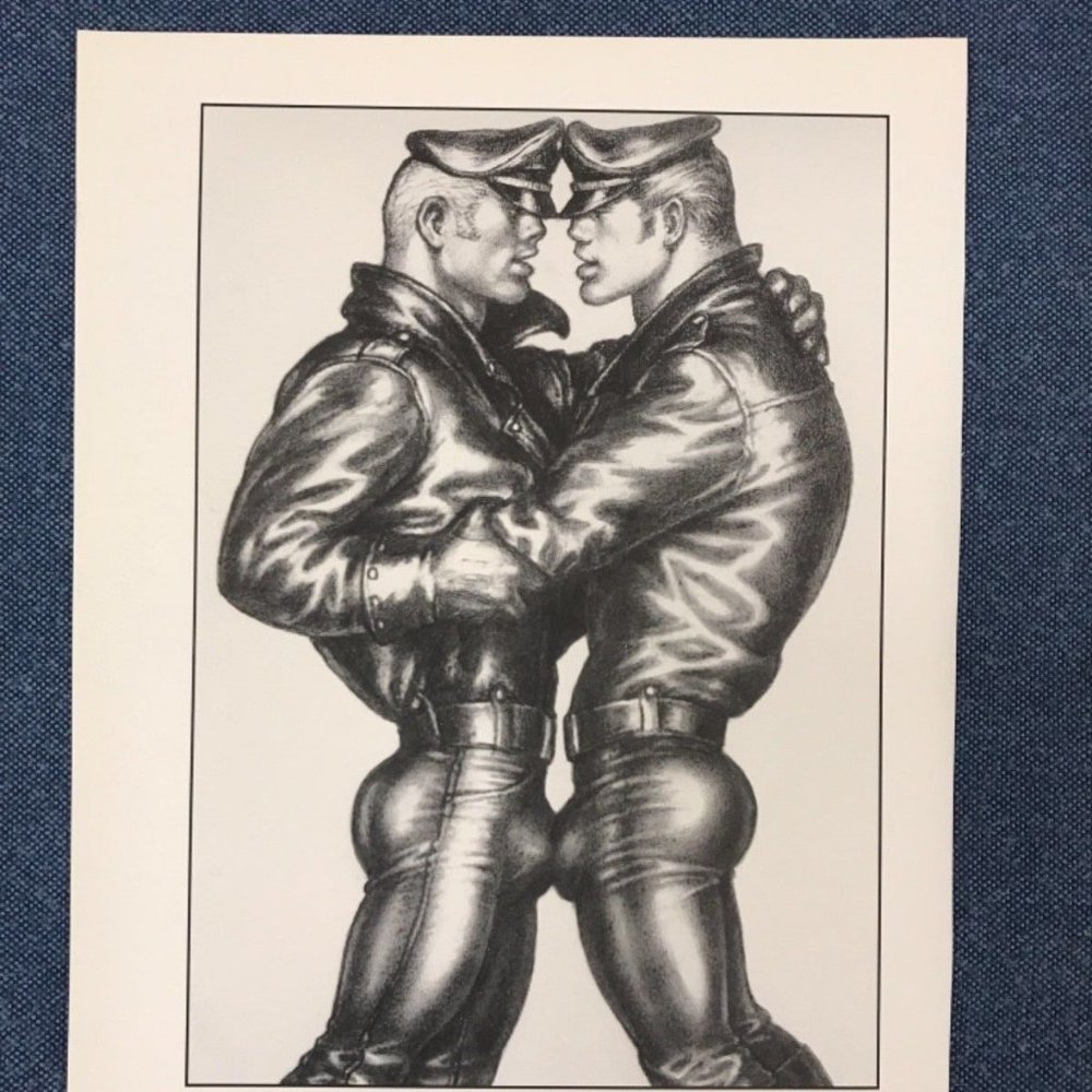 Art Page/Print from TOM of FINLAND Art Book Retrospective#2 1989 Leather Daddies